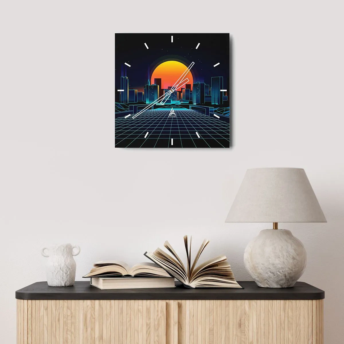 Orologio da parete - Orologio in Vetro - Skyline futuristico della città in stile neon - 30x30cm - Davvero vuoi tornare al mondo reale? - Decorazione murale moderna per soggiorno e camera da letto ARTTOR