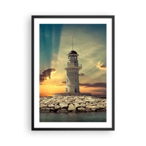 Poster in cornice nera - Faro al tramonto - 50x70cm - Luce - Bontà - Bellezza - Decorazione murale moderna per soggiorno e camera da letto ARTTOR