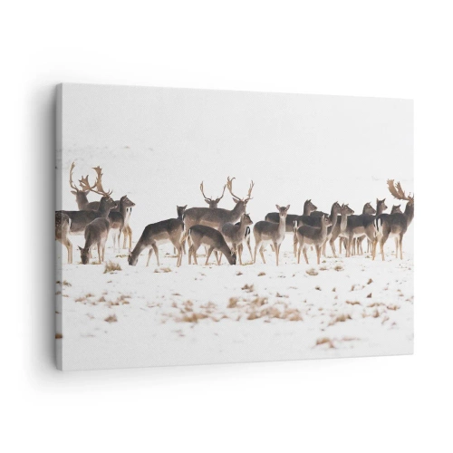Quadro su tela - Stampe su Tela - Un branco di cervi su uno sfondo innevato - 70x50cm - Tra poco è Natale? - Decorazione murale moderna per soggiorno e camera da letto ARTTOR