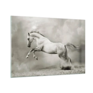 Quadro su vetro - Un cavallo bianco che salta contro le nuvole - 100x70cm - Tra la veglia e il sonno, - Decorazione murale moderna per soggiorno e camera da letto ARTTOR