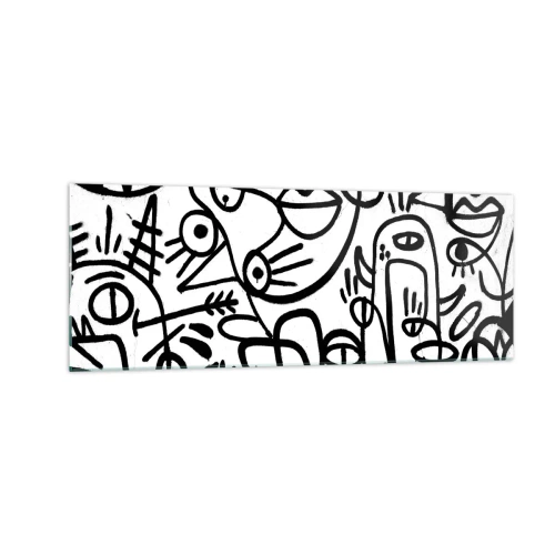 Quadro su vetro - Disegni astratti in bianco e nero con motivi facciali - 140x50cm - Volti e miraggi - Decorazione murale moderna per soggiorno e camera da letto ARTTOR