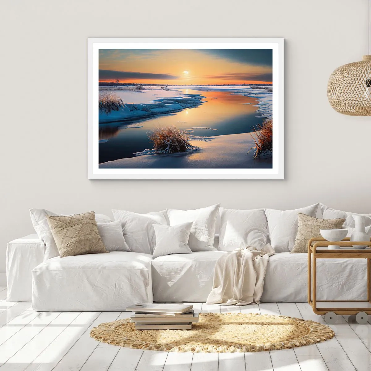 Poster in cornice bianca - Tramonto invernale - 70x50 cm