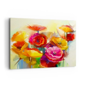 Quadro su tela - Stampe su Tela - Fiori astratti colorati su uno sfondo chiaro - 120x80cm - Non solo rossi - Decorazione murale moderna per soggiorno e camera da letto ARTTOR