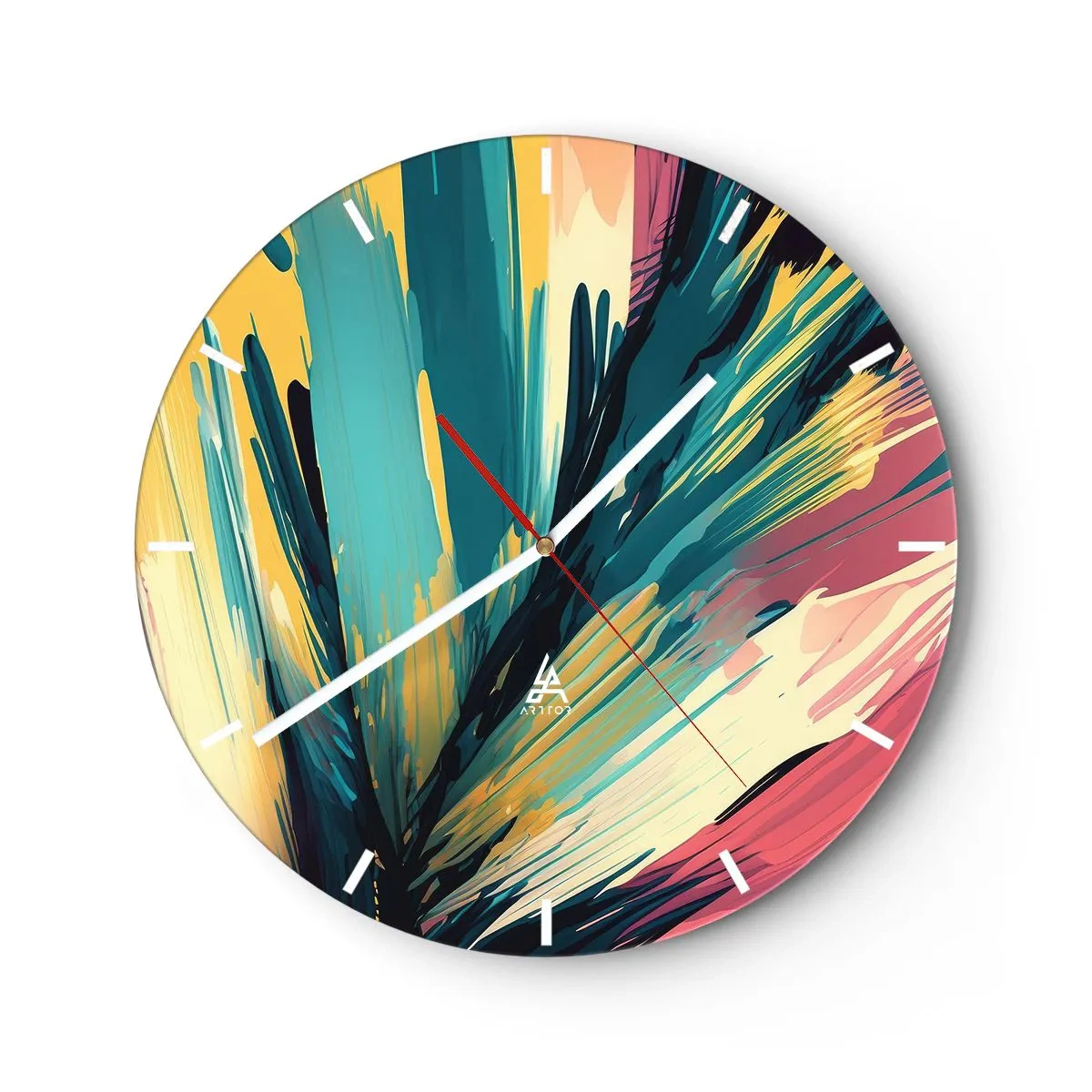 Orologio da parete - Orologio in Vetro - Un'esplosione di colori nello stile di pennellate espressive. - 30x30cm - Composizione: esplosione di gioia - Decorazione murale moderna per soggiorno, cucina e camera da letto ARTTOR