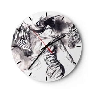 Orologio da parete - Orologio in Vetro - Una donna in forma artistica che balla con due persone riunite - 30x30cm - Ballando con le zebre - Decorazione murale moderna per soggiorno, cucina e camera da letto ARTTOR
