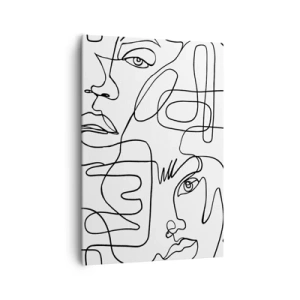 Quadro su tela - Stampe su Tela - Un disegno minimalista di un viso con linee su uno sfondo chiaro. - 70x100cm - Emozioni intrecciate - Decorazione murale moderna per soggiorno e camera da letto ARTTOR