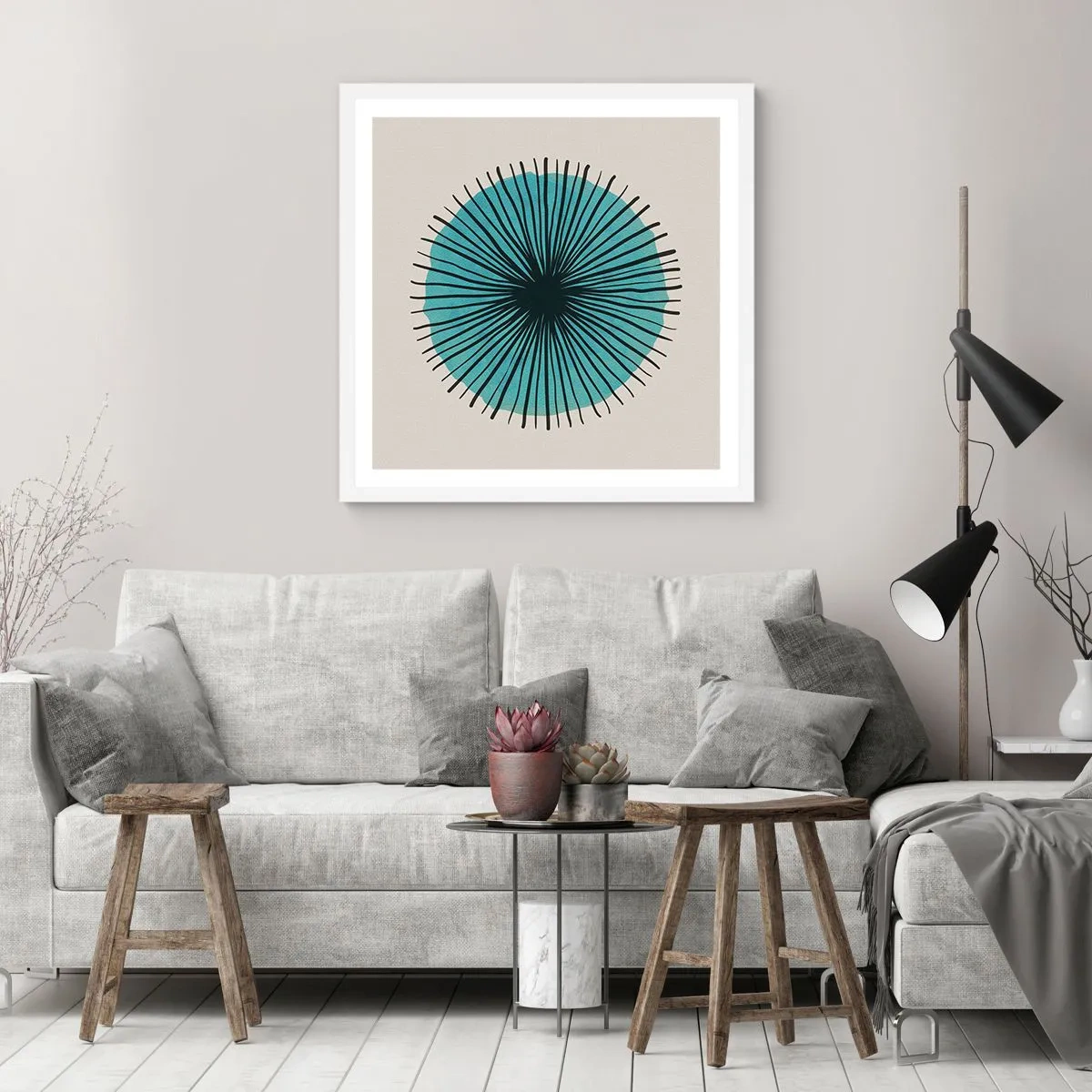 Poster in cornice bianca - Radiosamente nel blu - 40x40 cm