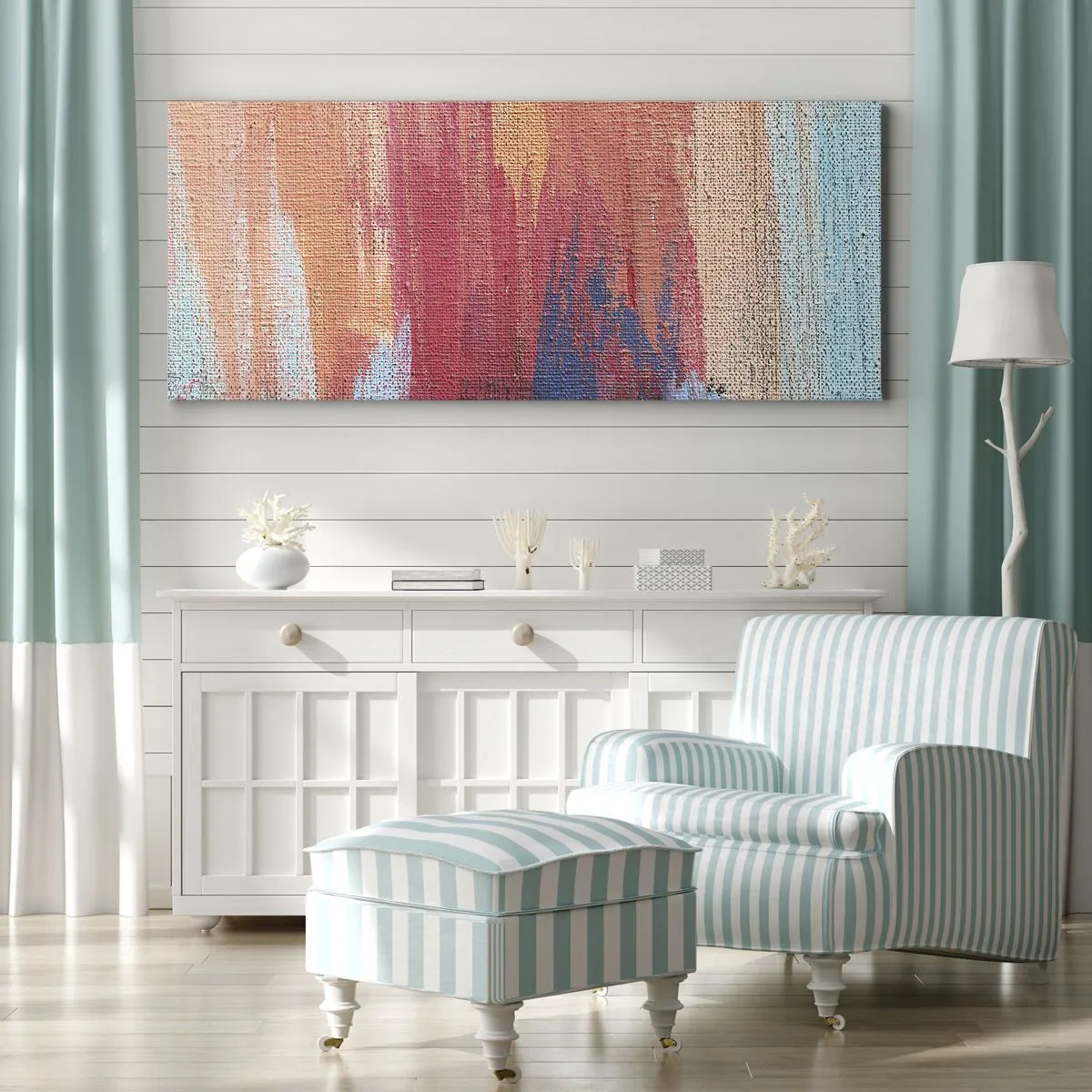 Quadro su tela - Stampe su Tela - Pennellate astratte colorate - 120x50cm - Colando con l'arcobaleno - Decorazione murale moderna per soggiorno e camera da letto ARTTOR