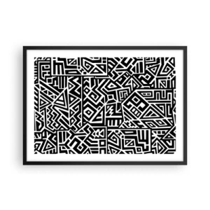 Poster in cornice nera - Motivi geometrici in bianco e nero ispirati alla cultura precolombiana - 70x50cm - Composizione precolombiana - Decorazione murale moderna per soggiorno e camera da letto ARTTOR