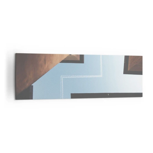 Quadro su tela - Stampe su Tela - Vista dell'aereo e della sua scia nel cielo da una prospettiva stradale - 160x50cm - Sopra il labirinto urbano - Decorazione murale moderna per soggiorno e camera da letto ARTTOR