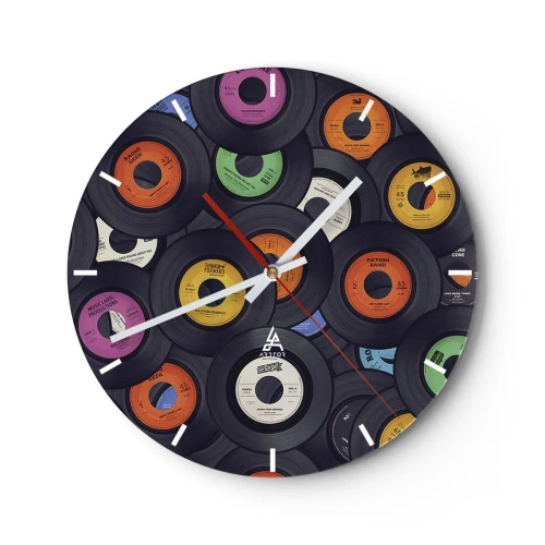 Orologio da parete - Orologio in Vetro - Dischi in vinile colorati in una disposizione artistica - 30x30cm - I colori della classicità - Decorazione murale moderna per soggiorno, cucina e camera da letto ARTTOR