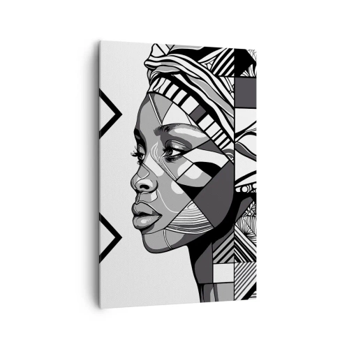 Quadro su tela - Stampe su Tela - Ritratto in bianco e nero di una donna in stile etnico - 80x120cm - Ritratto etnico - Decorazione murale moderna per soggiorno e camera da letto ARTTOR