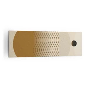 Quadro su tela - Stampe su Tela - Astrazione geometrica con cerchi e linee ondulate in colori caldi. - 160x50cm - Sull'origine delle figure geometriche - Decorazione murale moderna per soggiorno e camera da letto ARTTOR