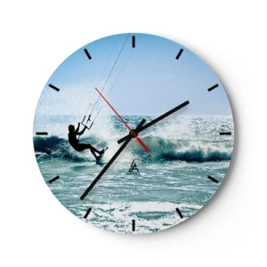 Orologio da parete - Orologio in Vetro - Kitesurfer che cavalca un'onda in una giornata di sole in riva al mare - 30x30cm - Fatti sollevare - Decorazione murale moderna per soggiorno, cucina e camera da letto ARTTOR