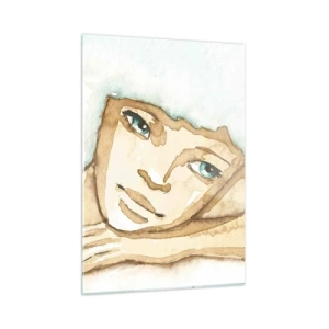 Quadro su vetro - Una sottile figura di donna con un albero su uno sfondo di colori ad acquerello - 50x70cm - L'albero della poesia cresce nel silenzio - Decorazione murale moderna per soggiorno e camera da letto ARTTOR