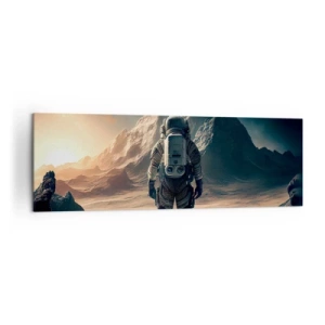 Quadro su tela - Stampe su Tela - Astronauta sullo sfondo di maestose montagne - 160x50cm - Nuova sfida - Decorazione murale moderna per soggiorno e camera da letto ARTTOR