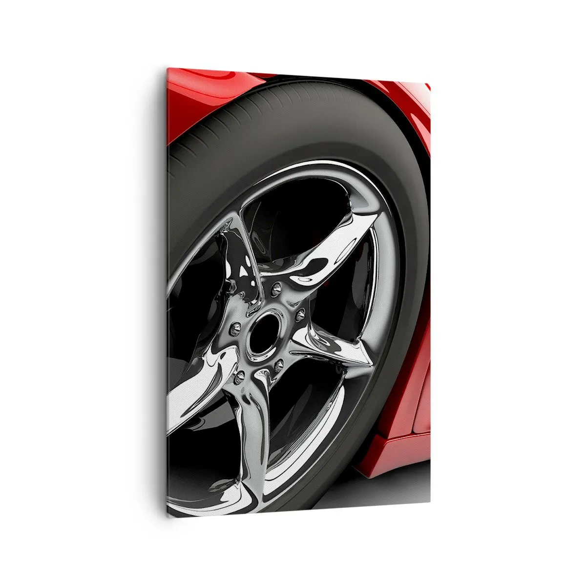 Quadro su tela - Stampe su Tela - Auto sportiva rossa con cerchi cromati - 80x120cm - Fatta per la velocità - Decorazione murale moderna per soggiorno e camera da letto ARTTOR