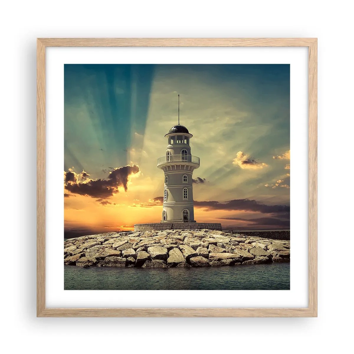 Poster in cornice rovere chiaro - Luce - Bontà - Bellezza - 50x50 cm