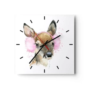 Orologio da parete - Orologio in Vetro - Cervo acquerello con paraorecchie rosa - 30x30cm - E il gelo non mette più paura - Decorazione murale moderna per soggiorno e camera da letto ARTTOR