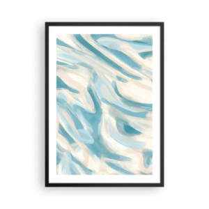 Poster in cornice nera - Onde astratte nelle tonalità del blu e del beige - 50x70cm - Brezze primaverili - Decorazione murale moderna per soggiorno e camera da letto ARTTOR