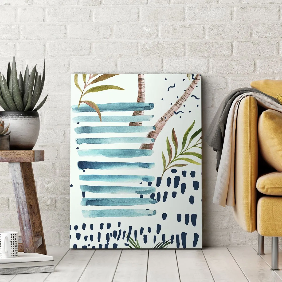 Quadro su tela - Stampe su Tela - Motivo astratto con palme e accenti nautici - 70x100cm - Vacanze sotto le palme - Decorazione murale moderna per soggiorno e camera da letto ARTTOR