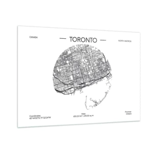 Quadro su vetro - Una mappa minimalista di Toronto con una griglia stradale. - 100x70cm - Anatomia di Toronto - Decorazione murale moderna per soggiorno e camera da letto ARTTOR