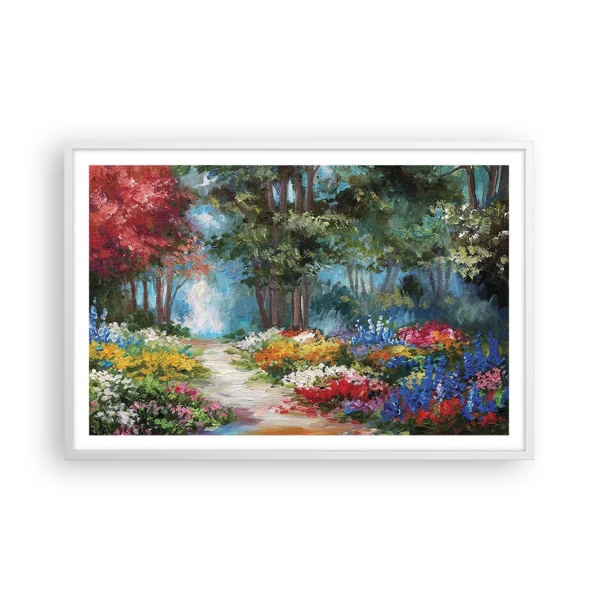 Poster in cornice bianca - Il giardino del bosco d'aprile - 91x61 cm