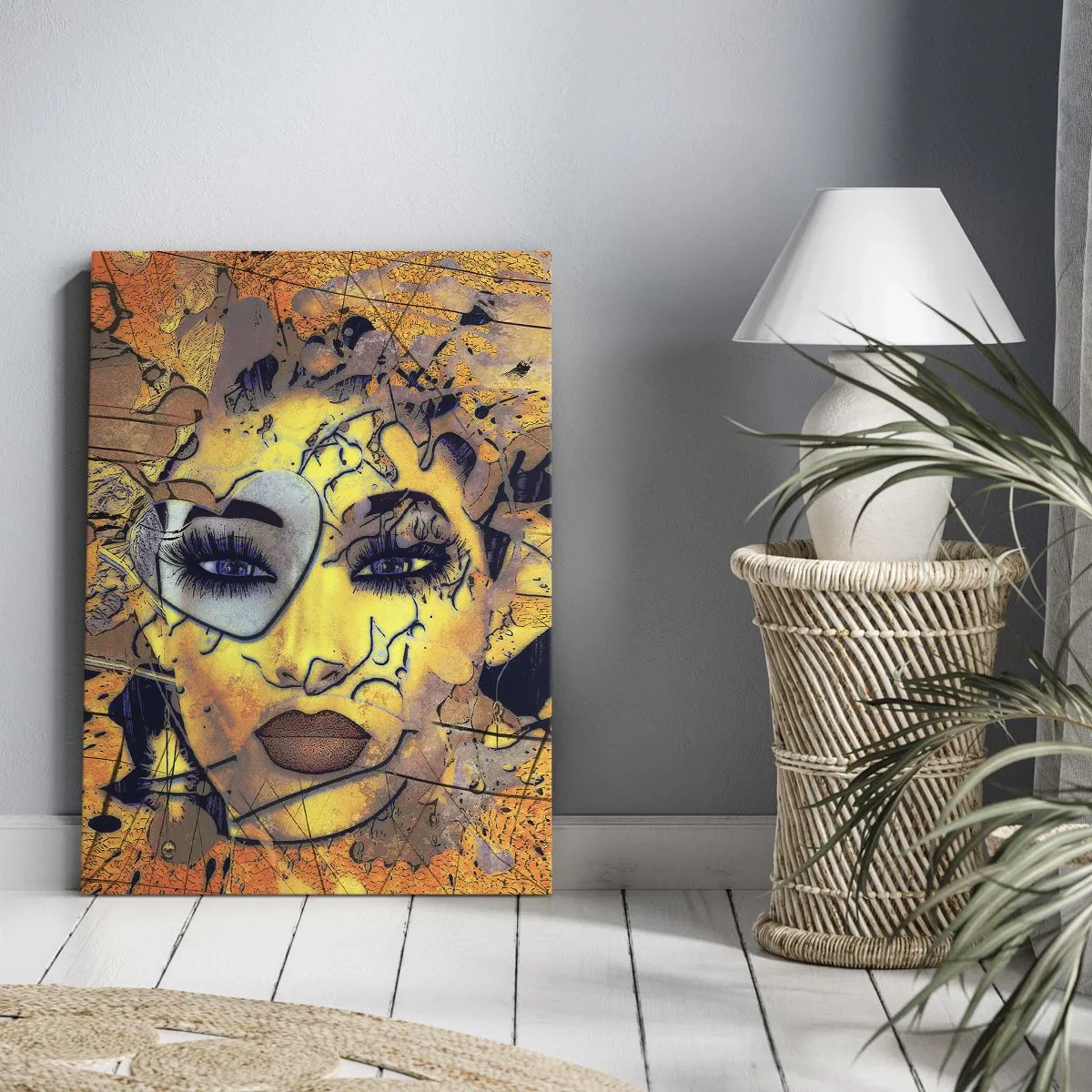 Quadro su tela - Stampe su Tela - Ritratto astratto di una donna nei toni del giallo oro - 50x70cm - Bellezza solare - Decorazione murale moderna per soggiorno e camera da letto ARTTOR
