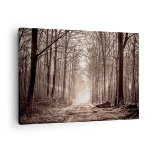 Quadro su tela - Stampe su Tela - Un sentiero nel bosco tra alberi color seppia - 70x50cm - La cattedrale del bosco - Decorazione murale moderna per soggiorno e camera da letto ARTTOR
