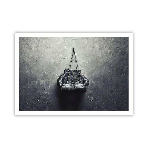 Poster - Vecchi guantoni da boxe contro il muro - 100x70cm - Tempo di lotte e tempo di pace - Decorazione murale moderna per soggiorno e camera da letto ARTTOR