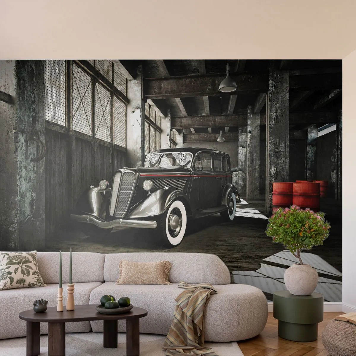 Fotomurali Standard Eco - L'eleganza eterna degli anni '30 - Settore automobilistico, Auto retrò, Magazzino di fabbrica - 400x280 cm