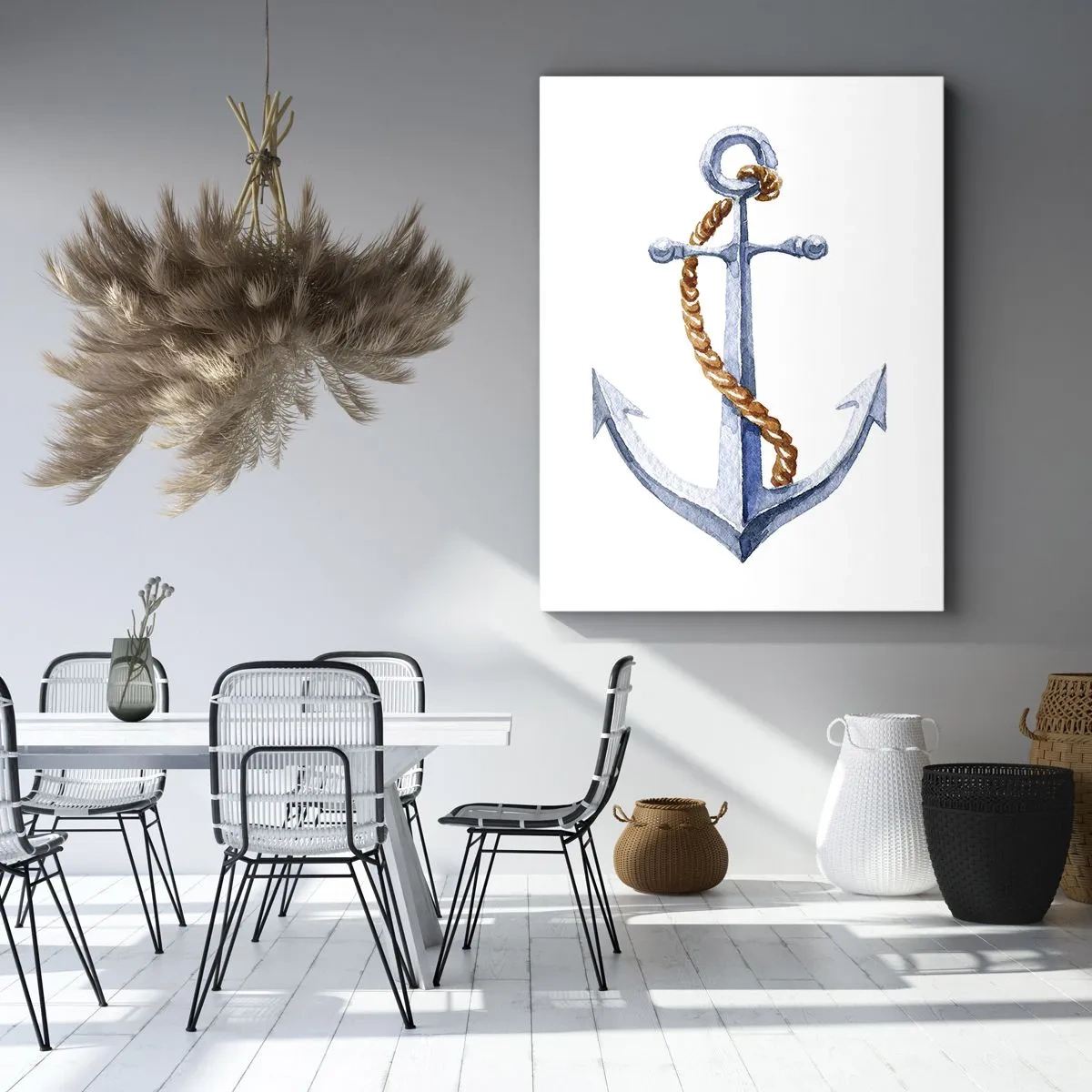 Quadro su tela - Stampe su Tela - Ancora con corda in stile acquerello - 50x70cm - Benvenuta avventura! - Decorazione murale moderna per soggiorno e camera da letto ARTTOR