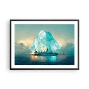 Poster in cornice nera - Una nave con un maestoso iceberg sullo sfondo - 70x50cm - Brillante artico - Decorazione murale moderna per soggiorno e camera da letto ARTTOR