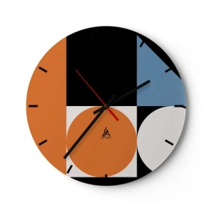 Orologio da parete - Orologio in Vetro - Composizione geometrica colorata con cerchi e rettangoli - 30x30cm - Composizione di figure - Decorazione murale moderna per soggiorno, cucina e camera da letto ARTTOR