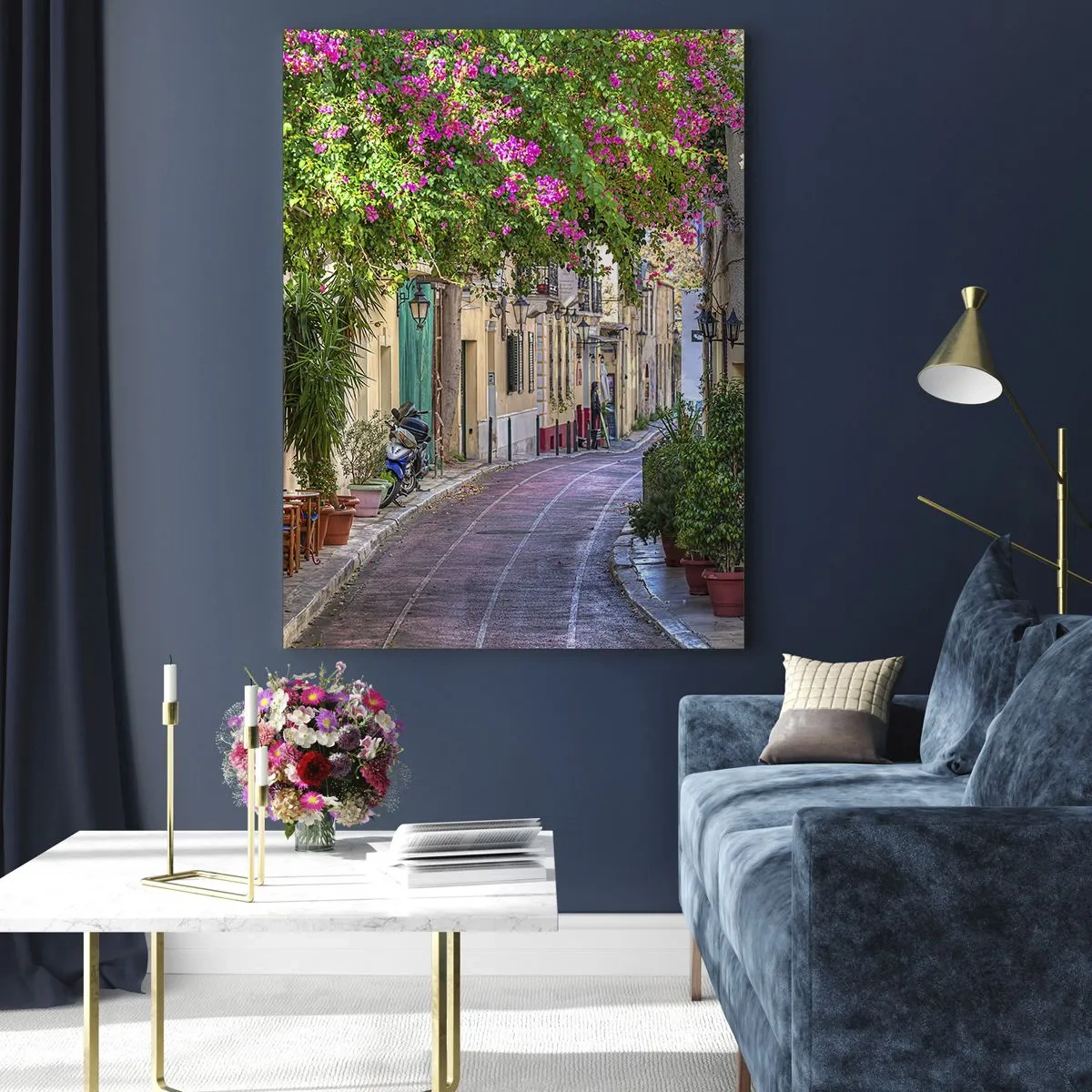Quadro su vetro - Una strada affascinante con alberi in fiore - 50x70cm - Angolo fiorito - Decorazione murale moderna per soggiorno e camera da letto ARTTOR