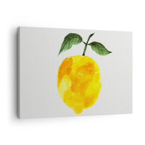 Quadro su tela - Stampe su Tela - Limone acquerello con foglie verdi su sfondo chiaro - 70x50cm - Scoprire il sapore del sole - Decorazione murale moderna per soggiorno e camera da letto ARTTOR
