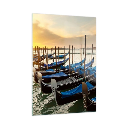 Quadro su vetro - Gondole a Venezia al tramonto - 50x70cm - Prima che arrivi il frastuono - Decorazione murale moderna per soggiorno e camera da letto ARTTOR