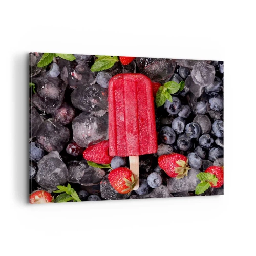 Quadro su tela - Stampe su Tela - Ghiacciolo rosso circondato da frutta e ghiaccio - 100x70cm - Il sapore della calda estate - Decorazione murale moderna per soggiorno e camera da letto ARTTOR