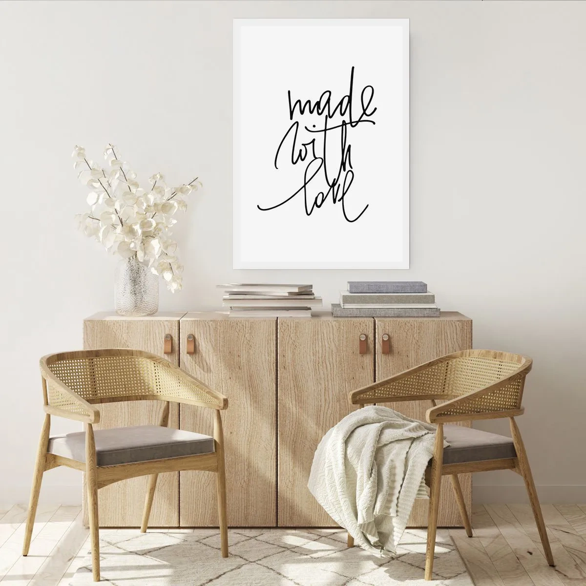 Poster - Iscrizione calligrafica "Fatto con amore" su sfondo bianco - 50x70cm - La migliore marca - Decorazione murale moderna per soggiorno e camera da letto ARTTOR