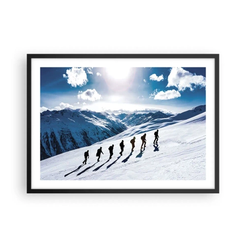 Poster in cornice nera - Un gruppo di alpinisti che scalano un pendio innevato - 70x50cm - La squadra dei conquistatori - Decorazione murale moderna per soggiorno e camera da letto ARTTOR