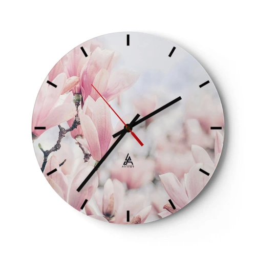 Orologio da parete - Orologio in Vetro - Delicate magnolie rosa su uno sfondo sfocato - 30x30cm - Ideale di delicatezza - Decorazione murale moderna per soggiorno, cucina e camera da letto ARTTOR