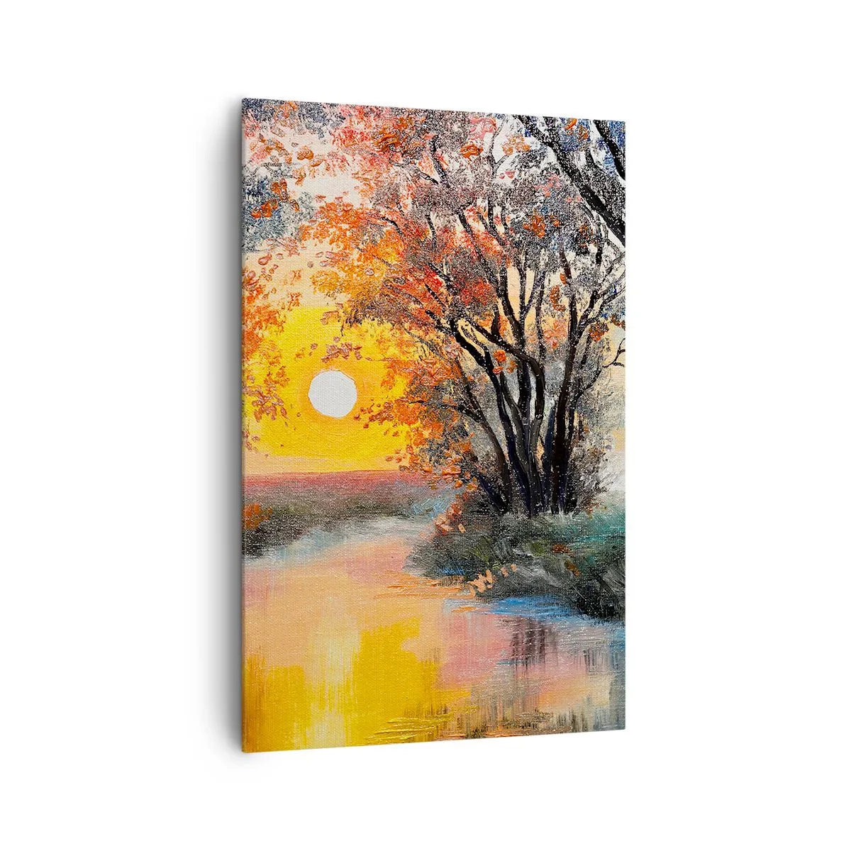 Quadro su tela - Stampe su Tela - Tramonto sul fiume in un paesaggio autunnale - 80x120cm - Atmosfera autunnale - Decorazione murale moderna per soggiorno e camera da letto ARTTOR
