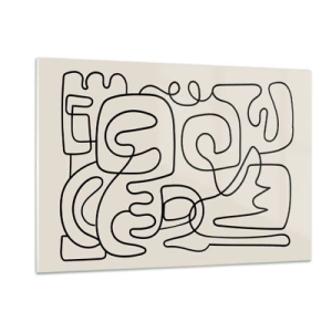 Quadro su vetro - Linee astratte nere formano un motivo complesso sul beige - 120x80cm - Segui il percorso - Decorazione murale moderna per soggiorno e camera da letto ARTTOR