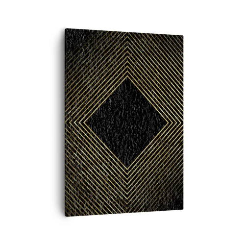 Quadro su tela - Stampe su Tela - Sfondo nero con motivo geometrico di linee dorate - 50x70cm - Geometria in stile glamour - Decorazione murale moderna per soggiorno e camera da letto ARTTOR