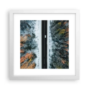 Poster in cornice bianca - Tagliando la foresta invernale - 30x30 cm