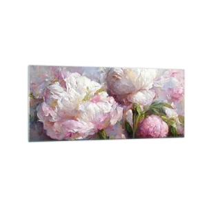 Quadro su vetro - Romantici fiori di peonia in colori pastello - 120x50cm - Un bouquet pieno di vita - Decorazione murale moderna per soggiorno e camera da letto ARTTOR
