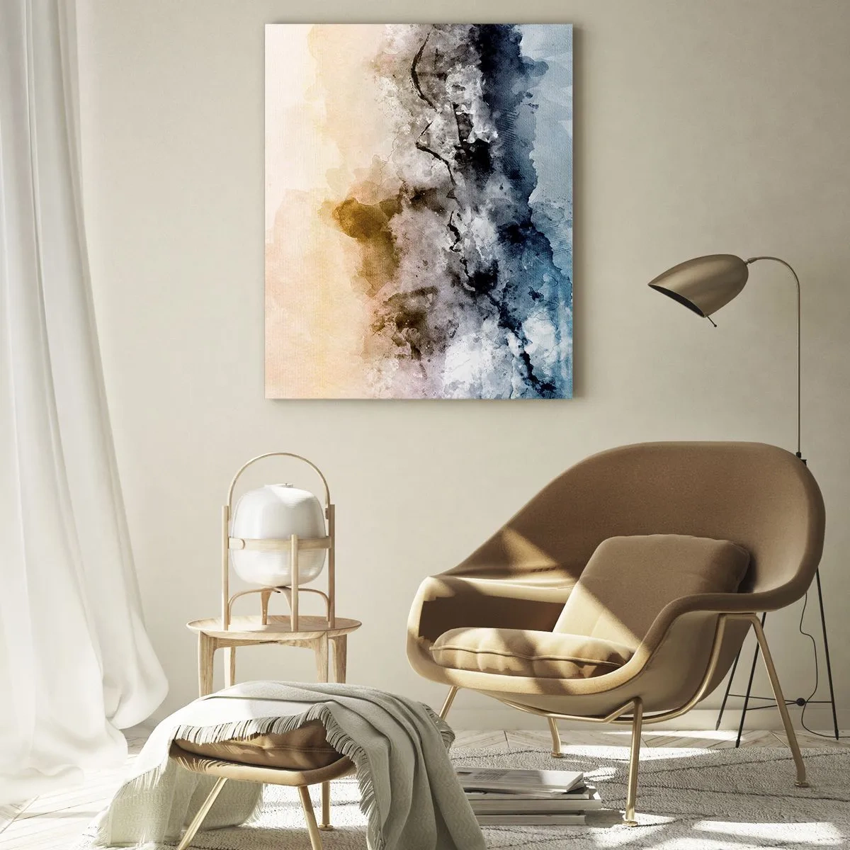 Quadro su vetro - Paesaggio astratto in tonalità pastello con nebbia - 50x70cm - Immersi in una nuvola di nebbia - Decorazione murale moderna per soggiorno e camera da letto ARTTOR