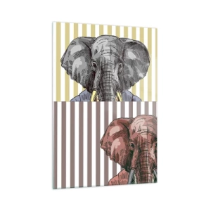 Quadro su vetro - Un elefante in abito su uno sfondo di strisce gialle - 50x70cm - Elegante di natura - Decorazione murale moderna per soggiorno e camera da letto ARTTOR