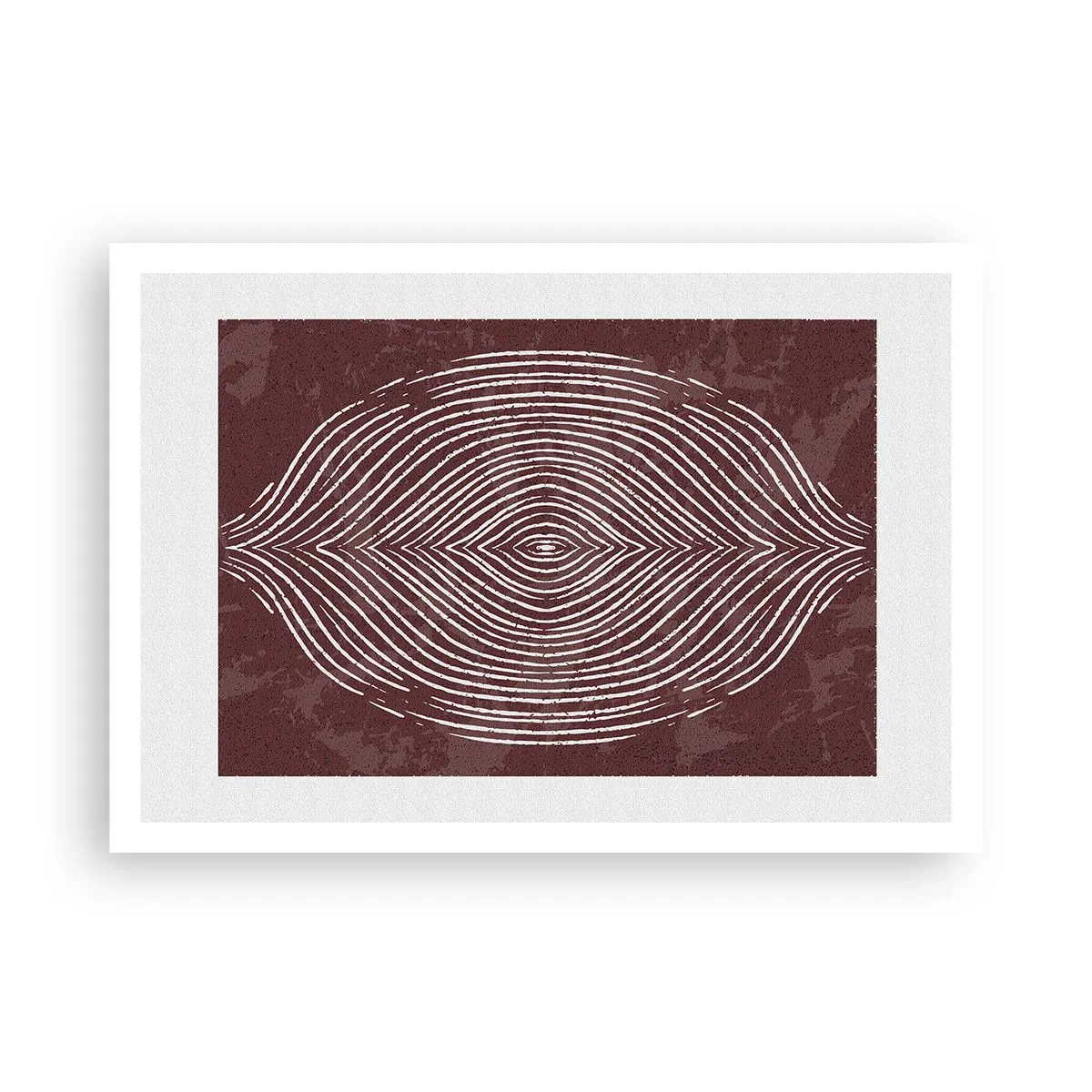 Poster - Onde simmetriche in linee bianche su sfondo marrone - 100x70cm - Lo spazio parlante - Decorazione murale moderna per soggiorno e camera da letto ARTTOR