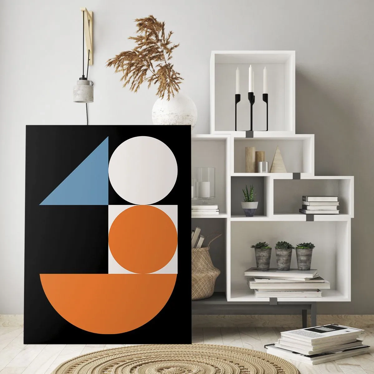 Quadro su vetro - Figure geometriche in una disposizione astratta - 50x70cm - Composizione di figure - Decorazione murale moderna per soggiorno e camera da letto ARTTOR